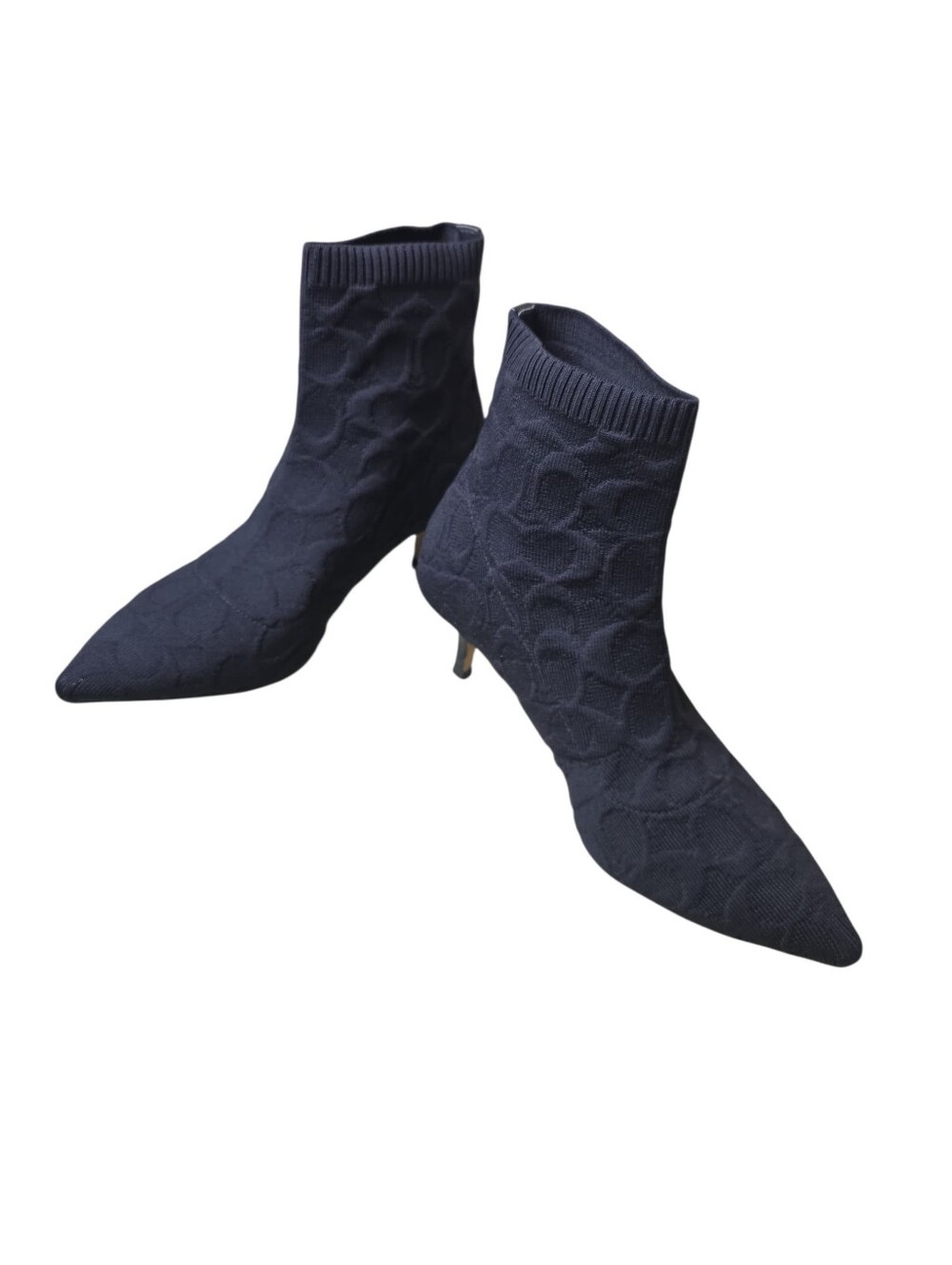Coach Jade Knit Signature Ankle Boots, Black Size 5.